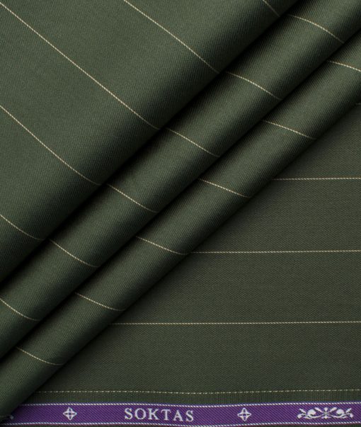 Soktas Men's Giza Cotton Striped 2.25 Meter Unstitched Shirting Fabric (Seaweed Green)
