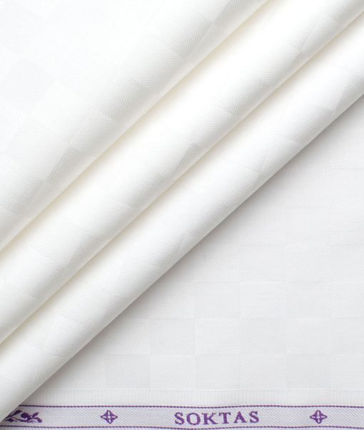 Soktas Men's Giza Cotton Self Design 2.25 Meter Unstitched Shirting Fabric (White)