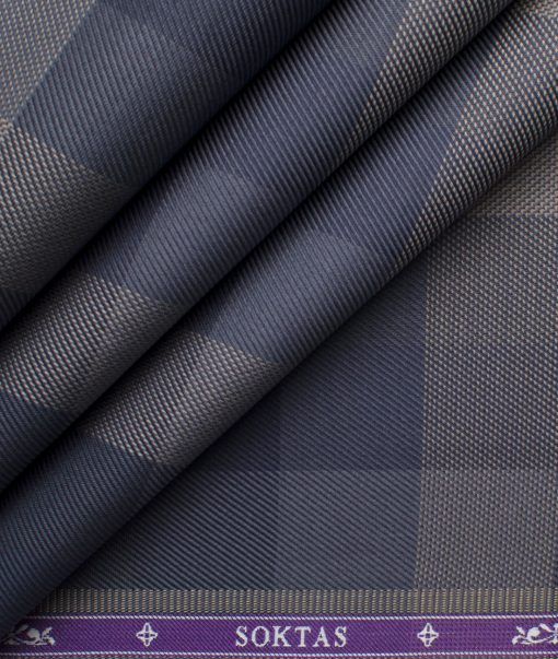 Soktas Men's Giza Cotton Checks 2.25 Meter Unstitched Shirting Fabric (Dark Blue)