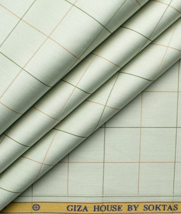 Soktas Men's Giza Cotton Checks 2.25 Meter Unstitched Shirting Fabric (Olive Green)