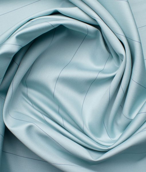 Soktas Men's Giza Cotton Striped 2.25 Meter Unstitched Shirting Fabric (Teal Blue)