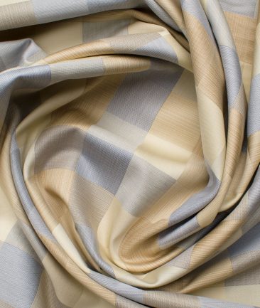 Soktas Men's Giza Cotton Checks 2.25 Meter Unstitched Shirting Fabric (Beige & Grey)
