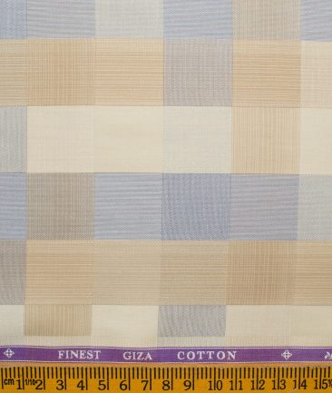 Soktas Men's Giza Cotton Checks 2.25 Meter Unstitched Shirting Fabric (Beige & Grey)
