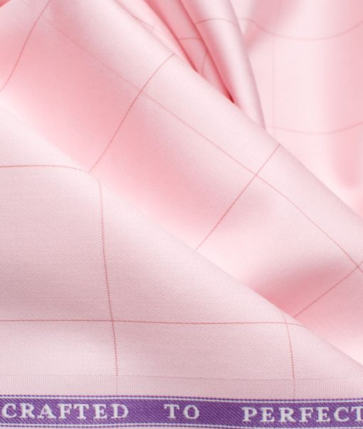 Soktas Men's Giza Cotton Checks 2.25 Meter Unstitched Shirting Fabric (Flamingo Pink)