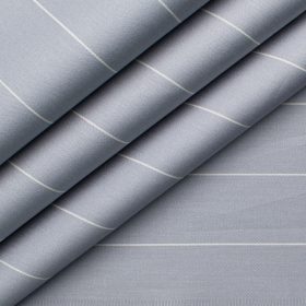Soktas Men's Giza Cotton Striped 2.25 Meter Unstitched Shirting Fabric (Grey)
