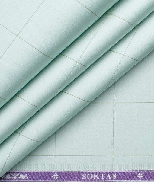 Soktas Men's Giza Cotton Checks 2.25 Meter Unstitched Shirting Fabric (Pistachio Green)