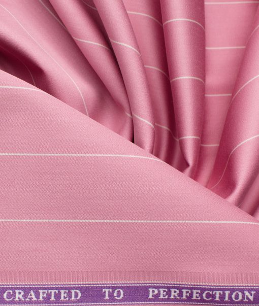 Soktas Men's Giza Cotton Striped 2.25 Meter Unstitched Shirting Fabric (Rose Pink)