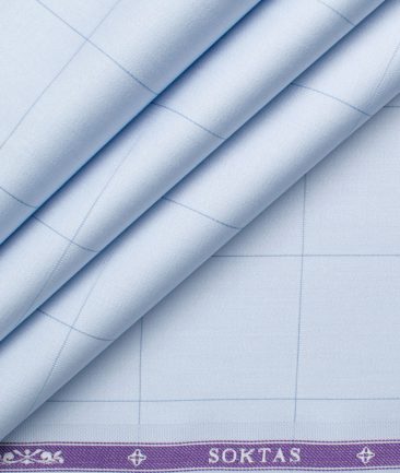 Soktas Men's Giza Cotton Checks 2.25 Meter Unstitched Shirting Fabric (Sky Blue)