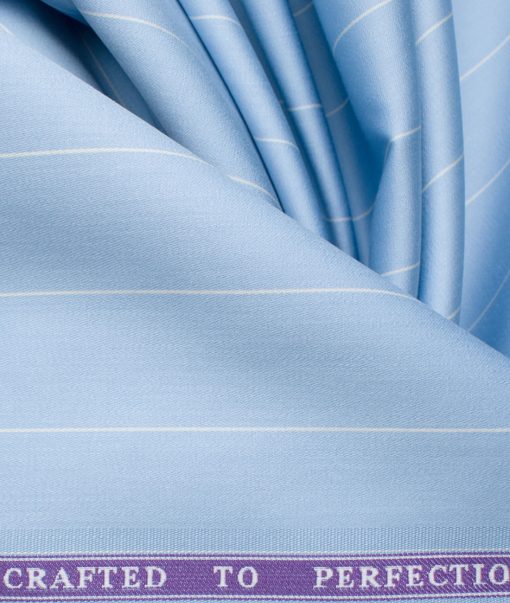 Soktas Men's Giza Cotton Striped 2.25 Meter Unstitched Shirting Fabric (Sky Blue)