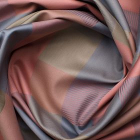 Soktas Men's Giza Cotton Checks 2.25 Meter Unstitched Shirting Fabric (Peach & Grey)