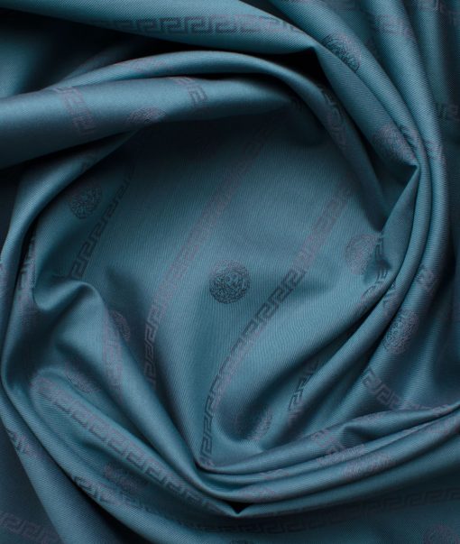 Soktas Men's Giza Cotton Striped 2.25 Meter Unstitched Shirting Fabric (Ocean Blue)