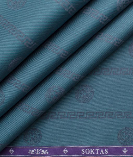 Soktas Men's Giza Cotton Striped 2.25 Meter Unstitched Shirting Fabric (Ocean Blue)