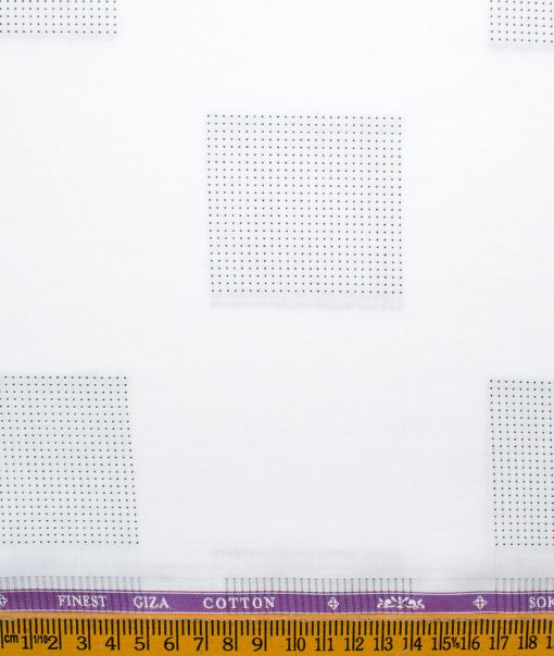 Soktas Men's Giza Cotton Self Design 2.25 Meter Unstitched Shirting Fabric (White & Black)