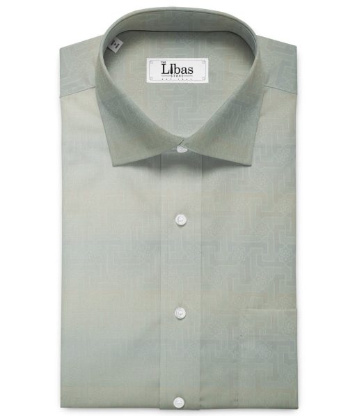 Soktas Men's Giza Cotton Self Design 2.25 Meter Unstitched Shirting Fabric (Beige & Green)
