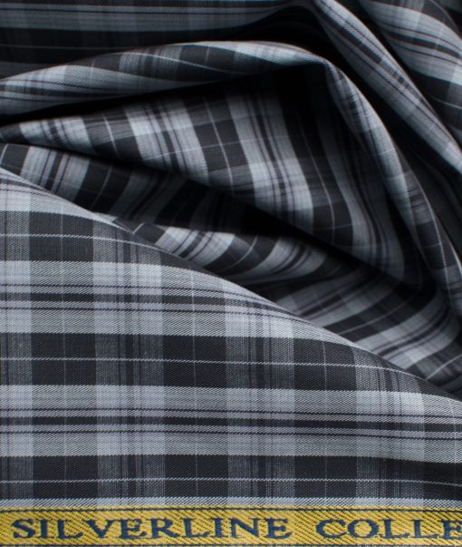 Soktas Men's Cotton Checks 2.25 Meter Unstitched Shirting Fabric (White & Black)