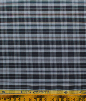 Soktas Men's Cotton Checks 2.25 Meter Unstitched Shirting Fabric (White & Black)
