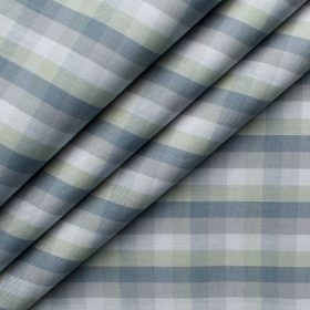 Soktas Men's Cotton Checks 2.25 Meter Unstitched Shirting Fabric (Light Grey)