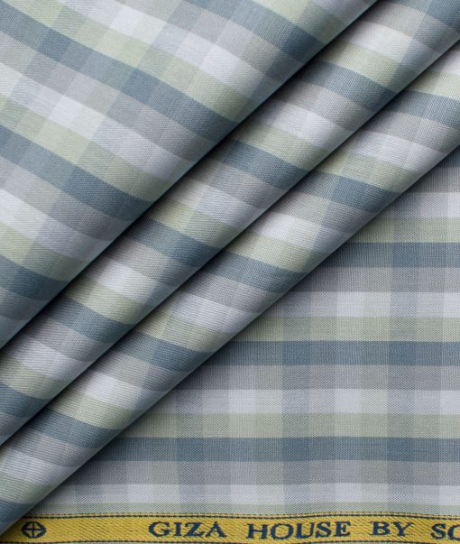 Soktas Men's Cotton Checks 2.25 Meter Unstitched Shirting Fabric (Light Grey)