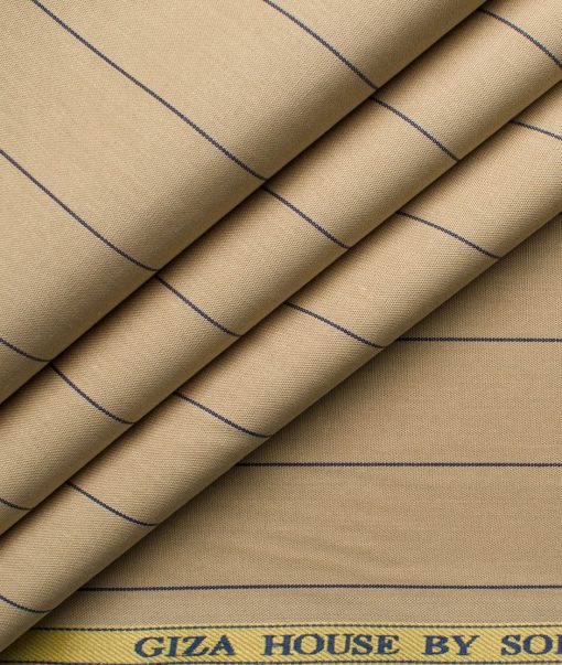 Soktas Men's Cotton Striped 2.25 Meter Unstitched Shirting Fabric (Sand Beige)