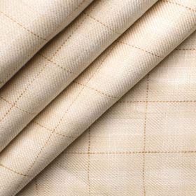 Solino Men's Linen Checks 3.75 Meter Unstitched Suiting Fabric (Cream)