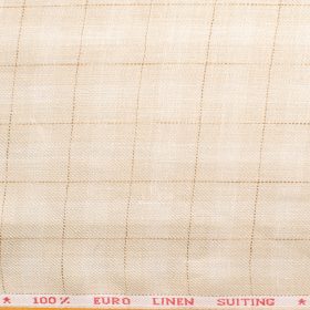 Solino Men's Linen Checks 3.75 Meter Unstitched Suiting Fabric (Cream)