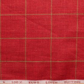 Solino Men's Linen Checks 3.75 Meter Unstitched Suiting Fabric (Red)