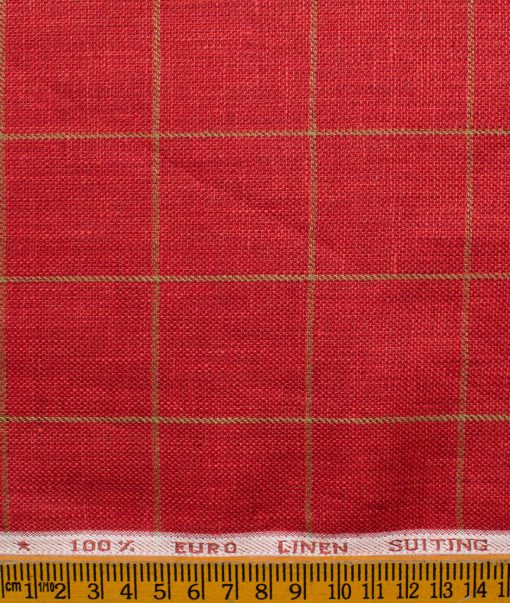 Solino Men's Linen Checks 3.75 Meter Unstitched Suiting Fabric (Red)