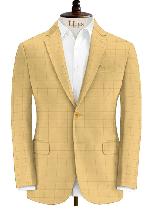 Solino Men's Linen Checks 3.75 Meter Unstitched Suiting Fabric (Biscotti Beige)