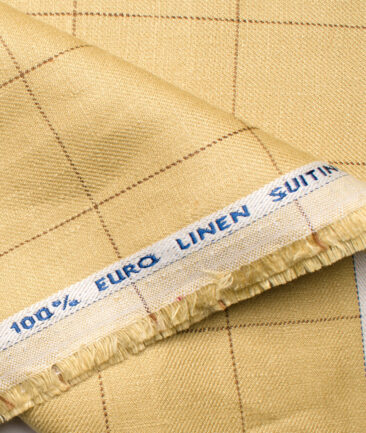 Solino Men's Linen Checks 3.75 Meter Unstitched Suiting Fabric (Biscotti Beige)