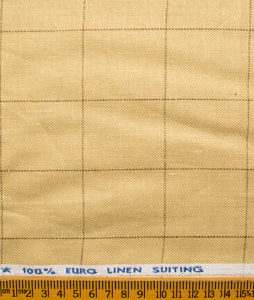 Solino Men's Linen Checks 3.75 Meter Unstitched Suiting Fabric (Biscotti Beige)