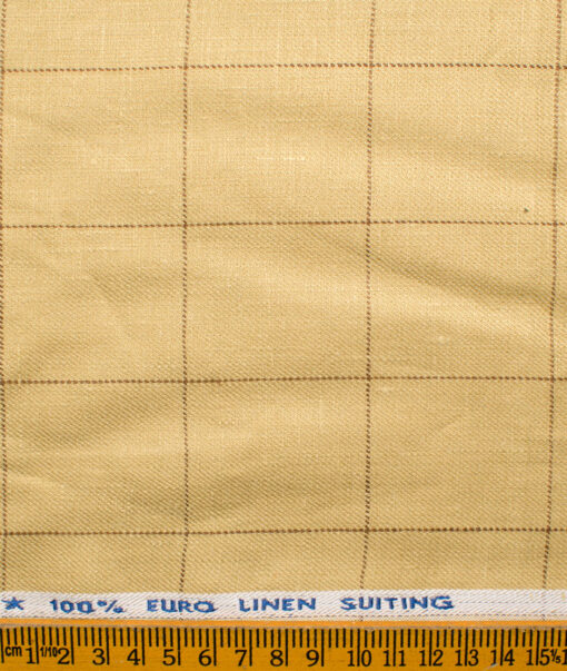 Solino Men's Linen Checks 3.75 Meter Unstitched Suiting Fabric (Biscotti Beige)