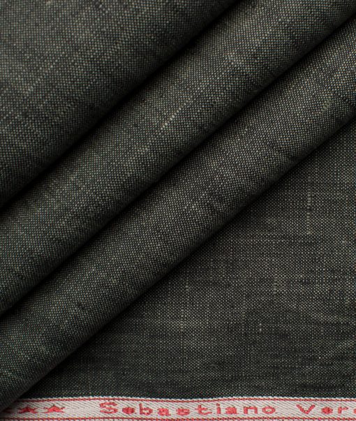 Sebastiano Veronese Men's Linen Self Design 3.75 Meter Unstitched Suiting Fabric (Dark Green)