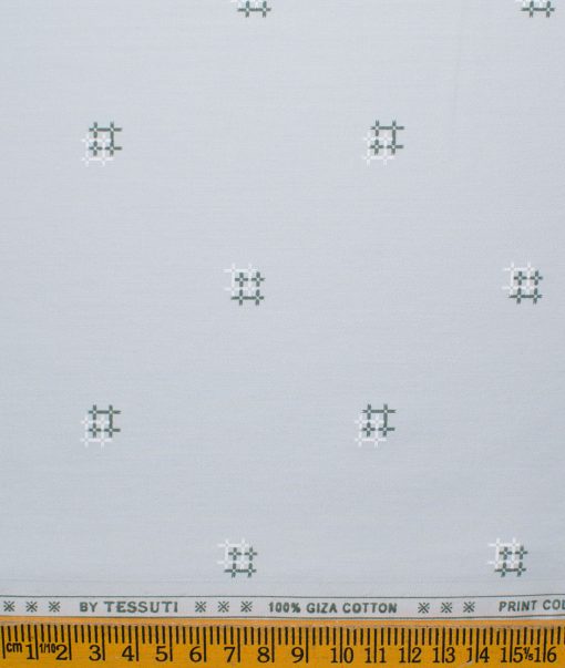 Tessuti Men's Giza Cotton Printed 2.25 Meter Unstitched Shirting Fabric (Light Grey)