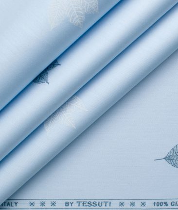 Tessuti Men's Giza Cotton Printed 2.25 Meter Unstitched Shirting Fabric (Sky Blue)