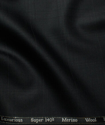 Cadini Men's Wool Super 140s Unstitched Self Checks Suiting Fabric (Black) - Image 2