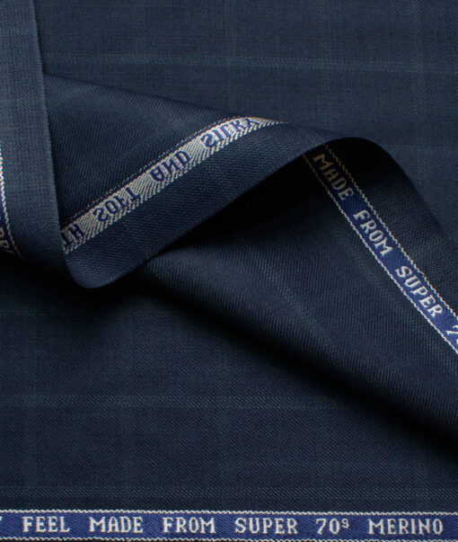 Raymond Men's Wool Checks Super 70's Unstitched Suiting Fabric (Dark Blue)