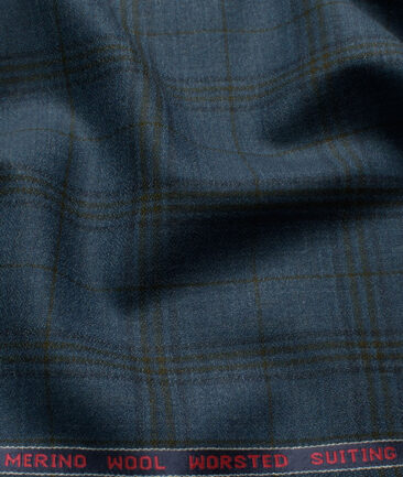 Spaadaa Italy Men's Wool Checks Super 100's  Unstitched Suiting Fabric (Blue) - Image 3