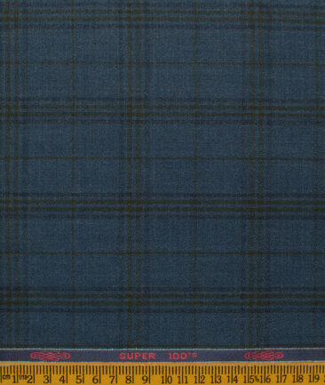 Spaadaa Italy Men's Wool Checks Super 100's  Unstitched Suiting Fabric (Blue) - Image 4