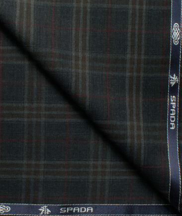 Spaadaa Italy Men's Wool Checks Super 130's Unstitched Suiting Fabric (Dark Grey )