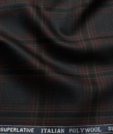 Spaadaa Italy Men's Wool Checks Super 130's  Unstitched Suiting Fabric (Dark Grey) - Image 2