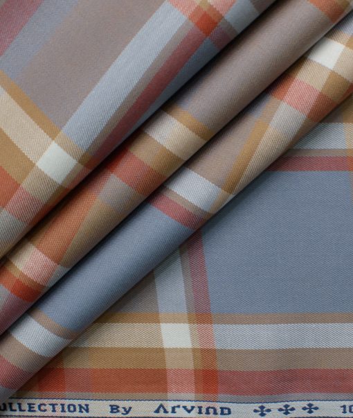 Arvind Men's Premium Cotton Checks 2.25 Meter Unstitched Shirting Fabric (Greyish Blue)