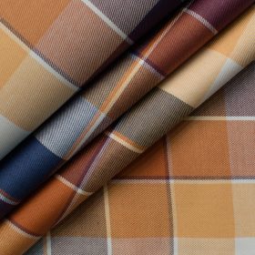Arvind Men's Premium Cotton Checks 2.25 Meter Unstitched Shirting Fabric (Orange)