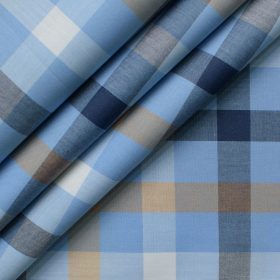 Arvind Men's Premium Cotton Checks 2.25 Meter Unstitched Shirting Fabric (Sky Blue)