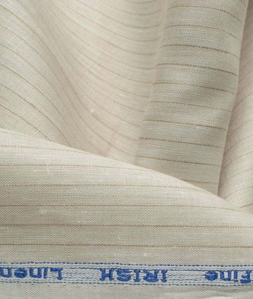 Arvind Men's 80 LEA Irish Linen Striped 2.25 Meter Unstitched Shirting Fabric (Beige & Brown)