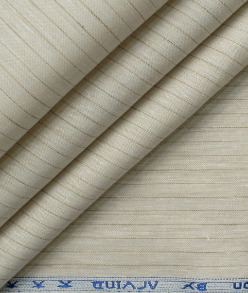 Arvind Men's 80 LEA Irish Linen Striped 2.25 Meter Unstitched Shirting Fabric (Beige & Brown)