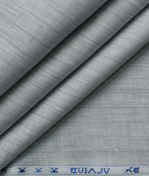 Arvind Men's 80 LEA Irish Linen Striped 2.25 Meter Unstitched Shirting Fabric (Grey)