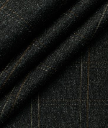 B-Posh Men's Terry Rayon Checks 2.25 Meter Unstitched Jacketing & Blazer Fabric (Dark Worsted Grey)