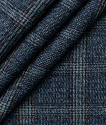 B-Posh Men's Terry Rayon Checks 2.25 Meter Unstitched Jacketing & Blazer Fabric (Blue)