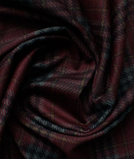 B-Posh Men's Terry Rayon Checks 2.25 Meter Unstitched Jacketing & Blazer Fabric (Maroon)