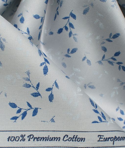 Cadini Men's Premium Cotton Printed 2.25 Meter Unstitched Shirting Fabric (Light Grey)